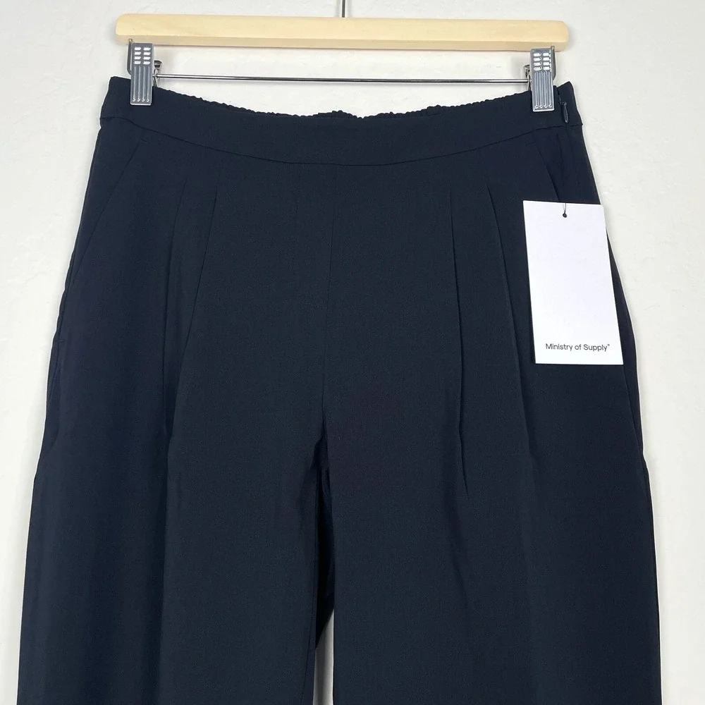 NWT Ministry Of Supply Swift Drape Pants Black‎ Size 4 Pleated Lightweight